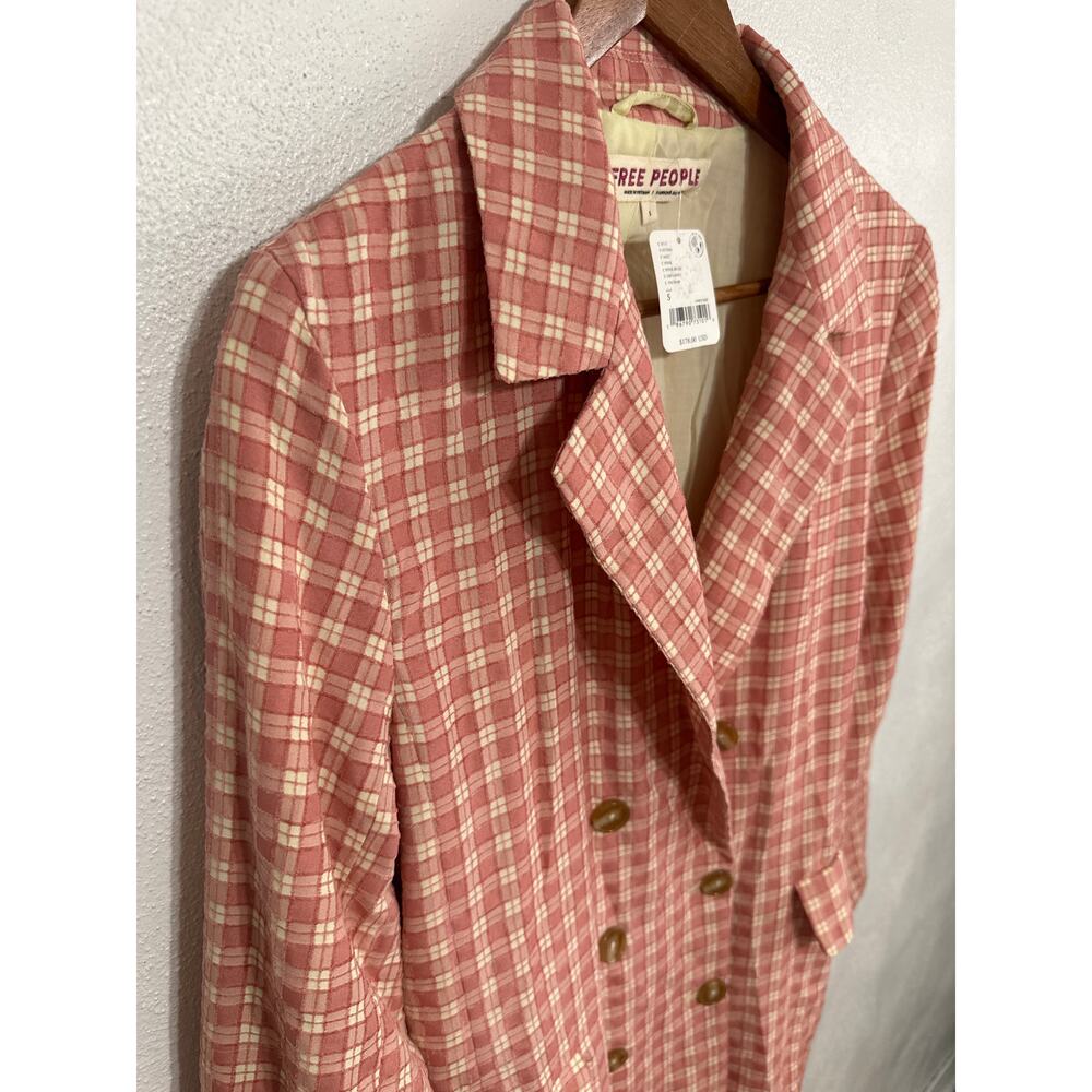 NWT Free People Coquette Soft Girl Casual Preppy Gingham Blazer S Pink/Rose - Picture 5 of 16
